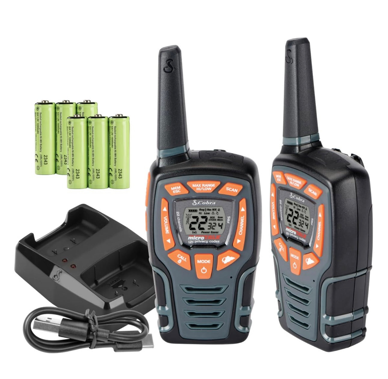 Cobra ACXT545 Weather-Resistant Walkie Talkies - Rechargeable, 22 Channels, Long Range 28-Mile Two-Way Radio Set (2-Pack)