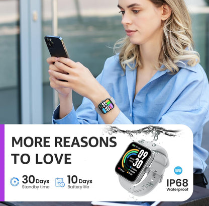 Upgraded Smart Watch for iPhone & Android, 1.83" Fitness Tracker Bluetooth Call IP68 Waterproof Sleep Monitor, 100+ Sport Modes