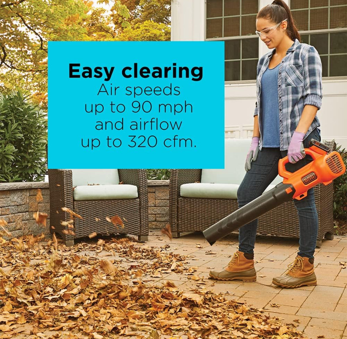 BLACK+DECKER 20V MAX Koordlose Blaasinstallasie, 2-Spoed, Tot 90 MPH, met Battery en Laaier (BCBL700D1)