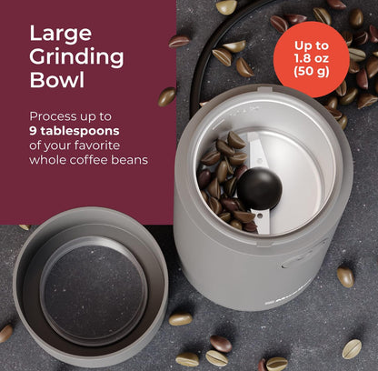 Elektriese Koffiemeul vir Speserye, Neute, Kruie en Koffiebone, Skerp Lem, Vlekvrye Staal - (Grys)