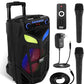 Portable Bluetooth PA Speaker System 600W 10” Outdoor BT Speaker - Includes 2 Wireless Microphones, Party Lights, USB SD Card Reader, FM Radio, Rolling Wheels - Remote Control