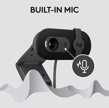 Logitech Brio 101 Full HD 1080p Webkamera vir Vergaderings, Stroom, Rekenaar, Skootrekenaar, PC - Ingeboude Mikrofoon, Luik, USB-A, Teams, Zoom - Swart