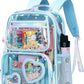 Clear Backpack for Girls Women Transparent Kids Elementary College School Bag Travel Laptop Backpacks Large Bookbags (Blue)