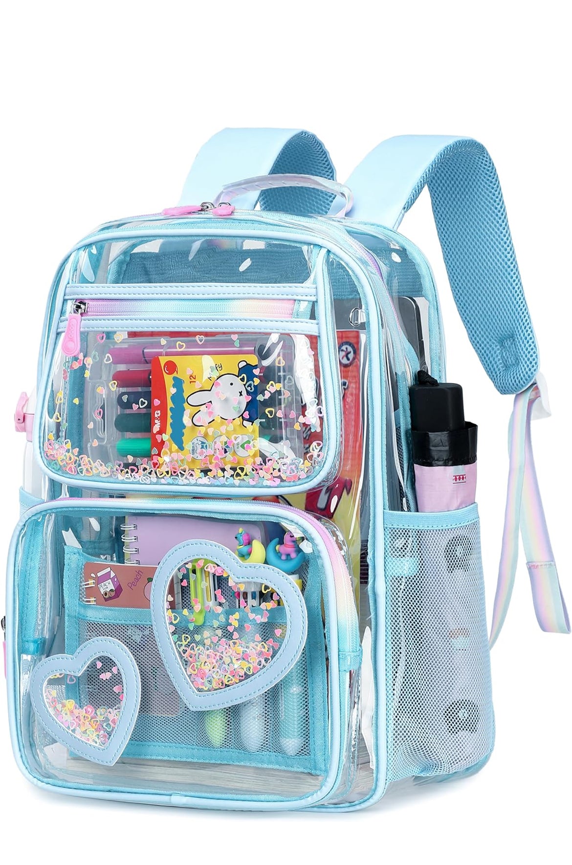 Clear Backpack for Girls Women Transparent Kids Elementary College School Bag Travel Laptop Backpacks Large Bookbags (Blue)