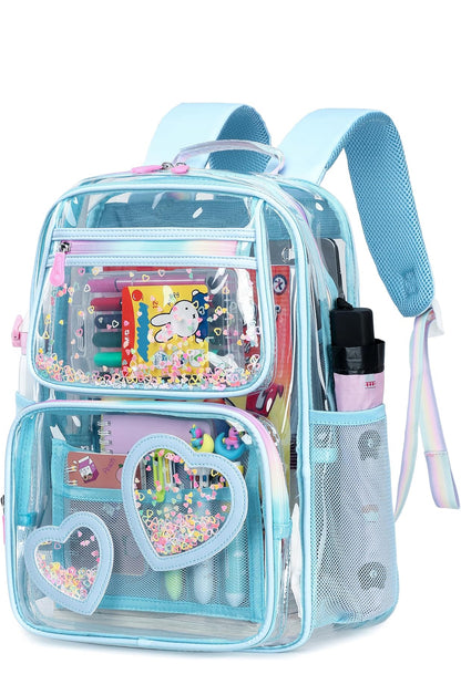 Clear Backpack for Girls Women Transparent Kids Elementary College School Bag Travel Laptop Backpacks Large Bookbags (Blue)