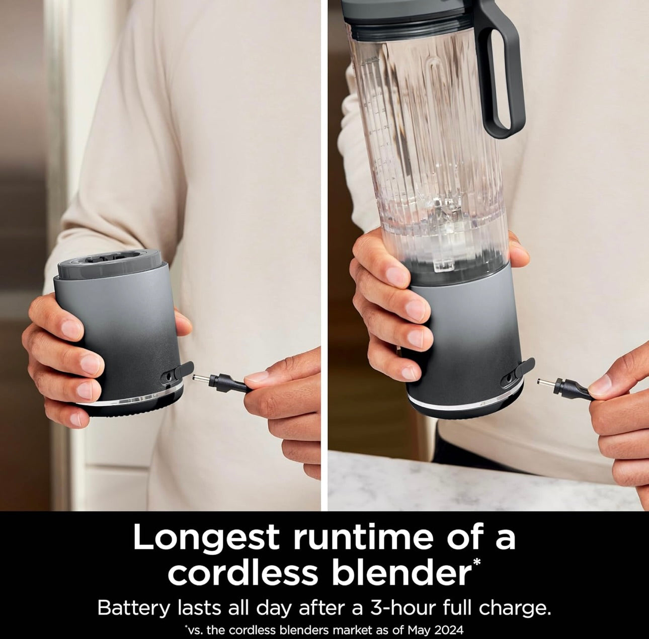 Ninja Blast Max, Portable & Personal Blender + Twist & Go, Smoothie, Blend, Ice Crush, 3 Programs, Cordless, 22 oz - GREY, BC251GY