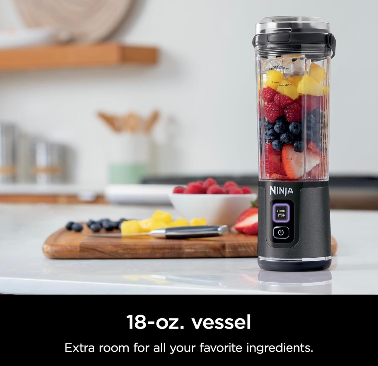 Ninja Blast Portable Blender, Cordless, 18oz. Vessel, Personal Blender BPA Free, Leakproof-Lid and Sip Spout, USB-C Rechargeable, Dishwasher Safe, Metallic - Black BC151MB