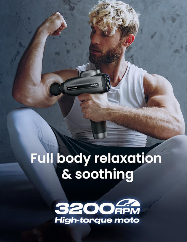 Massage Gun Deep Tissue, Percussion Muscle Massage Gun Electric Handheld Massager Gun - Gray