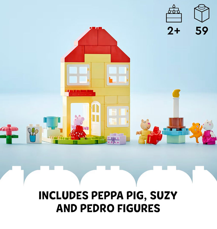 LEGO DUPLO Peppa Pig Verjaardag Huis Speelstel met 3 Dierefigure, Boubare Poppehuis vir Kreatiewe Speel