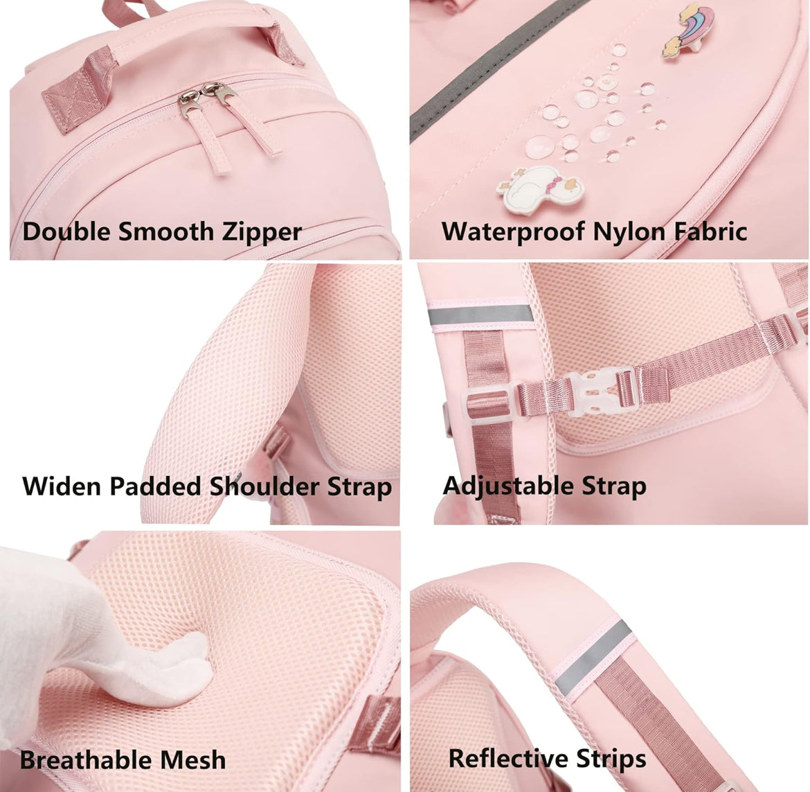 Backpack for Girls, 15.6 Inch Laptop School Bag Kids Kindergarten Elementary College Backpacks Large Bookbags for Teen Girl Women Students Casual Travel Daypacks (Pink)