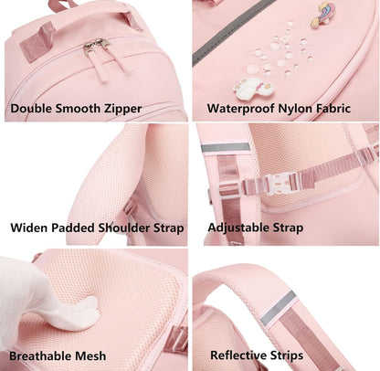 Backpack for Girls, 15.6 Inch Laptop School Bag Kids Kindergarten Elementary College Backpacks Large Bookbags for Teen Girl Women Students Casual Travel Daypacks (Pink)