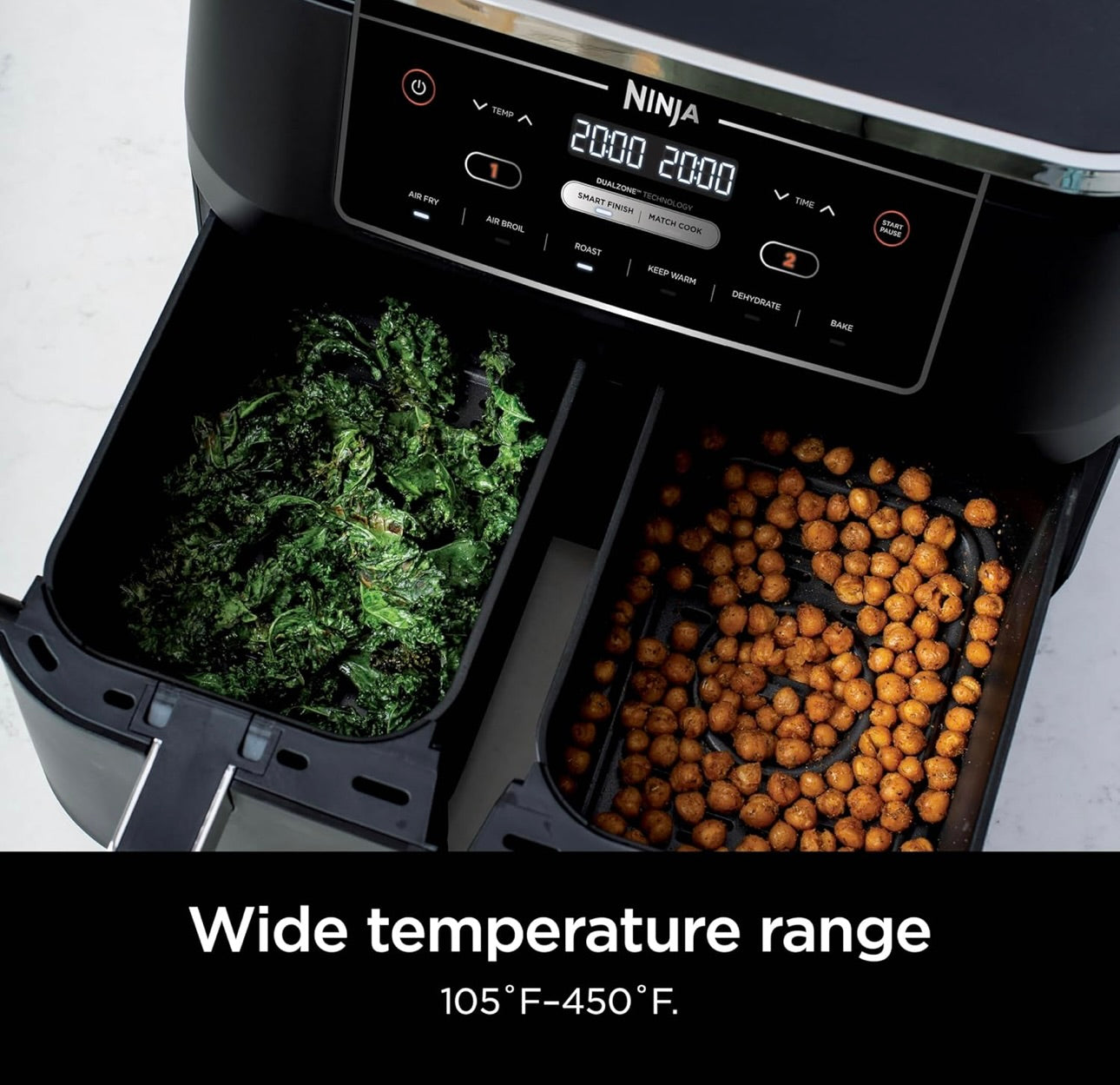 Ninja Air Fryer Finish Cooking Multiple Foods at the Same Time 6-in-1  (Air Fry, Broil, Roast, Keep Warm, Dehydrate, Bake) - 5 QT Baskets (DZ302)