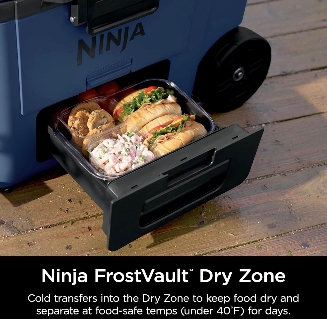 Ninja Cooler FrostVault 45QT Koeler met Wiele Geïsoleer met Temp Droëberglaai Hou Ys Dae Lank Koud - Lakeshore Blou (FB245BL)