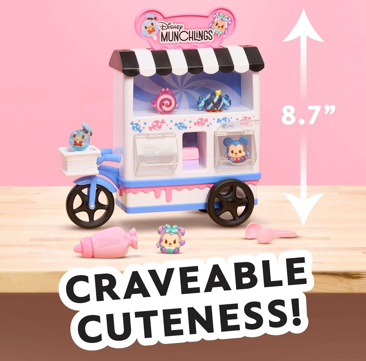 Just Play Disney Munchlings Candy Cart Playset w/ Lights (13-Pieces) Color Change and Scented Figures