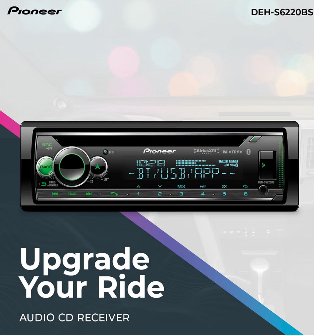 Pioneer 1-Din CD Car Stereo with Bluetooth USB/AUXCD Receiver, Color Change, FLAC, AM/FM Radio, Detachable Face, 50W x 4, Voice Control, Hi-Volt RCA Preouts