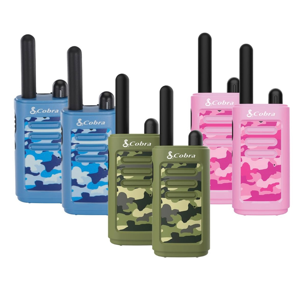 Cobra HE150 Kindervriendelike Walkie Talkies 6-Pak - 16-Myl Reikafstand, 2 Kanale Tweerigtingsradiostel, Blou, Groen en Pienk (2 van elk)