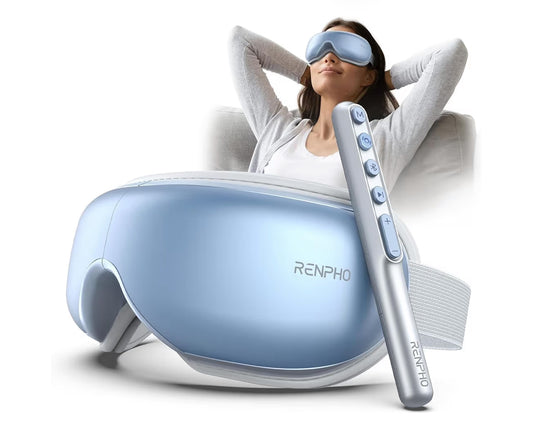 New Eye Massager w/ Heat Eyeris  with Remote, Compression, Silent Mode, Bluetooth, Heated Sleep Mask for Strain Relief (Blue)