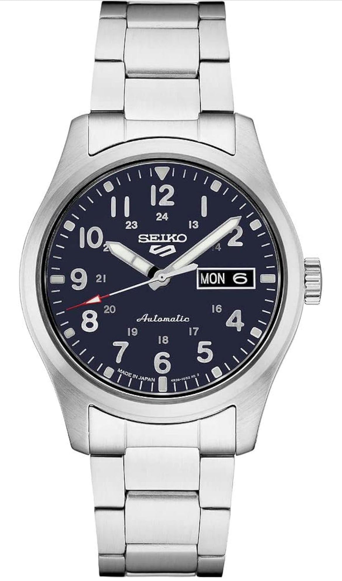 SEIKO Outomatiese Horlosie vir Mans - 5 Sports - Dag/Datum Kalender, LumiBrite Wysers en Merkers, en Roterende Raam, 100m Waterbestand