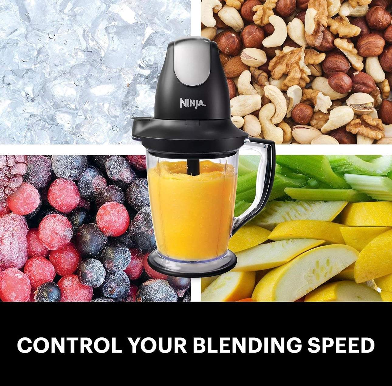 Ninja QB1004 Blender/Food Processor with 450-Watt Base, 48oz Pitcher, 16oz Chopper Bowl, and 40oz Processor Bowl - Black