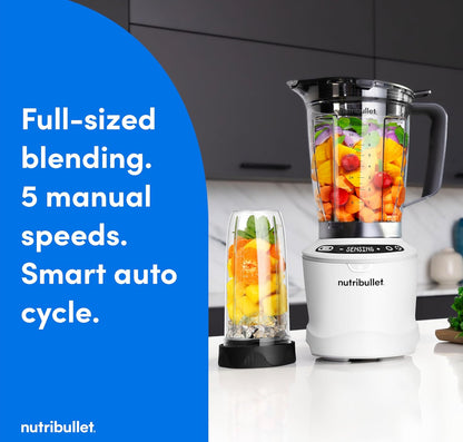 Nutribullet SmartSense Blender Kombinasie, 1400W, 64oz Mengkan, 32oz & 24oz Koppies, 5-Spoed - Mat Wit