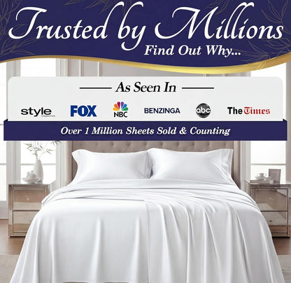 DECOLURE 100% Viscose Derived from Bamboo Sheets Queen Size - Luxury 4 Pc Naturally Cooling Sheets, Ultra Soft Bed Set - Deep 17" Pockets, Durable Double Stitching, Oeko Tex Standard (White)