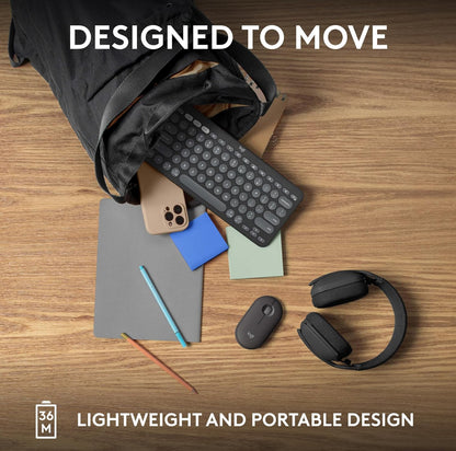 Logitech Pebble Keys 2 K380s, Multi-Toestel Bluetooth Draadlose Sleutelbord met Aanpasbare Kortpaaie, Slank en Draagbaar, Maklike Skakeling vir Windows, macOS, iPadOS, Android, Chrome OS - Tonal Grafiet
