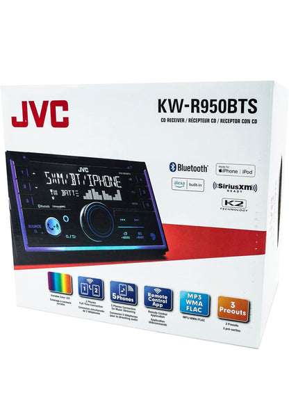 JVC KW-R950BTS Bluetooth-motorstereontvanger met USB-poort – LCD-skerm – AM/FM-radio – MP3-speler – Dubbel-DIN – 13-band-EQ (Swart)