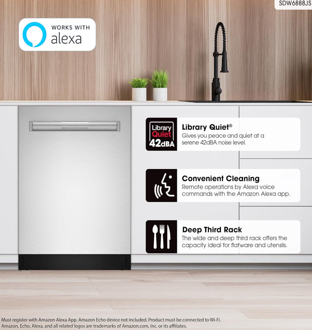 Sharp SDW6888JS 42 dBA Stainless Fully Integrated Built-in Smart Dishwasher
