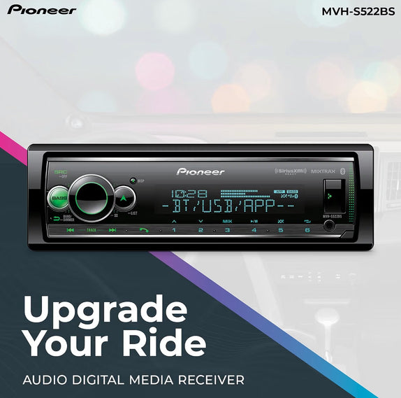 Pioneer MVH-S522BS 1-Din Car Stereo with Bluetooth, USB, AM/FM Radio
Digital Media Receiver, SiriusXM, Color Change, 50W x 4 Output, 13-Band EQ, iPhone/Android Compatible, Hi-Volt RCA Preouts
