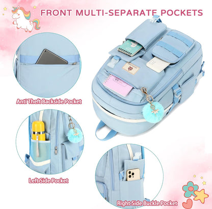 Backpack for girls Laptop Backpacks 15.6 Inch College Cute Bookbag Anti Theft Primary Elementary School Bag Casual Daypack for Teens Girl Women Students (Blue)