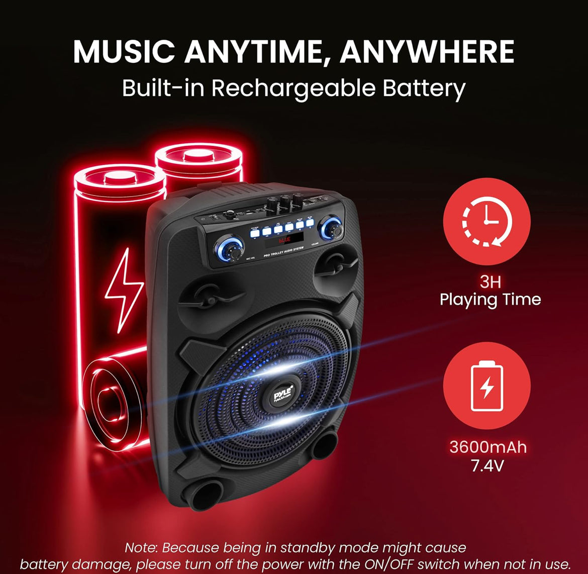 Portable Bluetooth PA Speaker System 800W 12” Outdoor - Party Lights, USB SD Card Reader, FM Radio, Rolling Wheels - Wired microphone, Remote