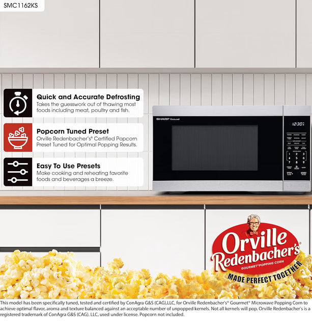 Sharp SMC1162KS 1.1 cu. ft. 1000W Stainless Steel Countertop Microwave Oven
Removable 12.4" Carousel Turntable