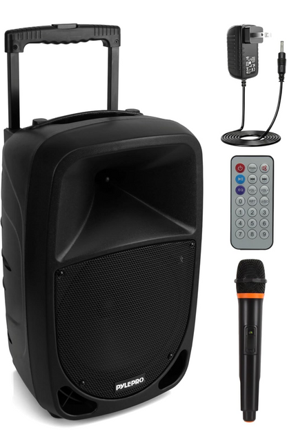 1000W Draagbare Bluetooth PA Luidspreker, 10'' Subwoofer, UHF Koordlose Mikrofoon, MP3/USB/SD, Herlaaibare Battery, LED Batteryaanwyserligte