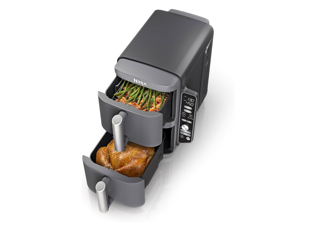 Ninja Air Fryer, 10QT DoubleStack XL 2-Basket, Compact Design, Cooks 5lb Whole Chicken, Feeds Up to 8 People, 6-in-1 Air Fryer - Grey, SL401