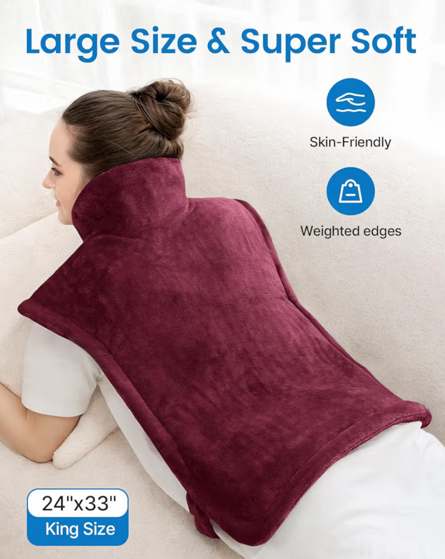 Back Heating Pad for Back Pain Relief - Neck and Shoulder Heat Pad, Auto Shut Off - (Red)