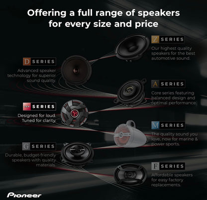 Pioneer TS-M651PRO, Oudio Luidsprekers vir Motors, Volreeks, Helder Klankgehalte, Maklike Installasie en Verbeterde Bassweergawe, 6-1/2” Luidsprekers