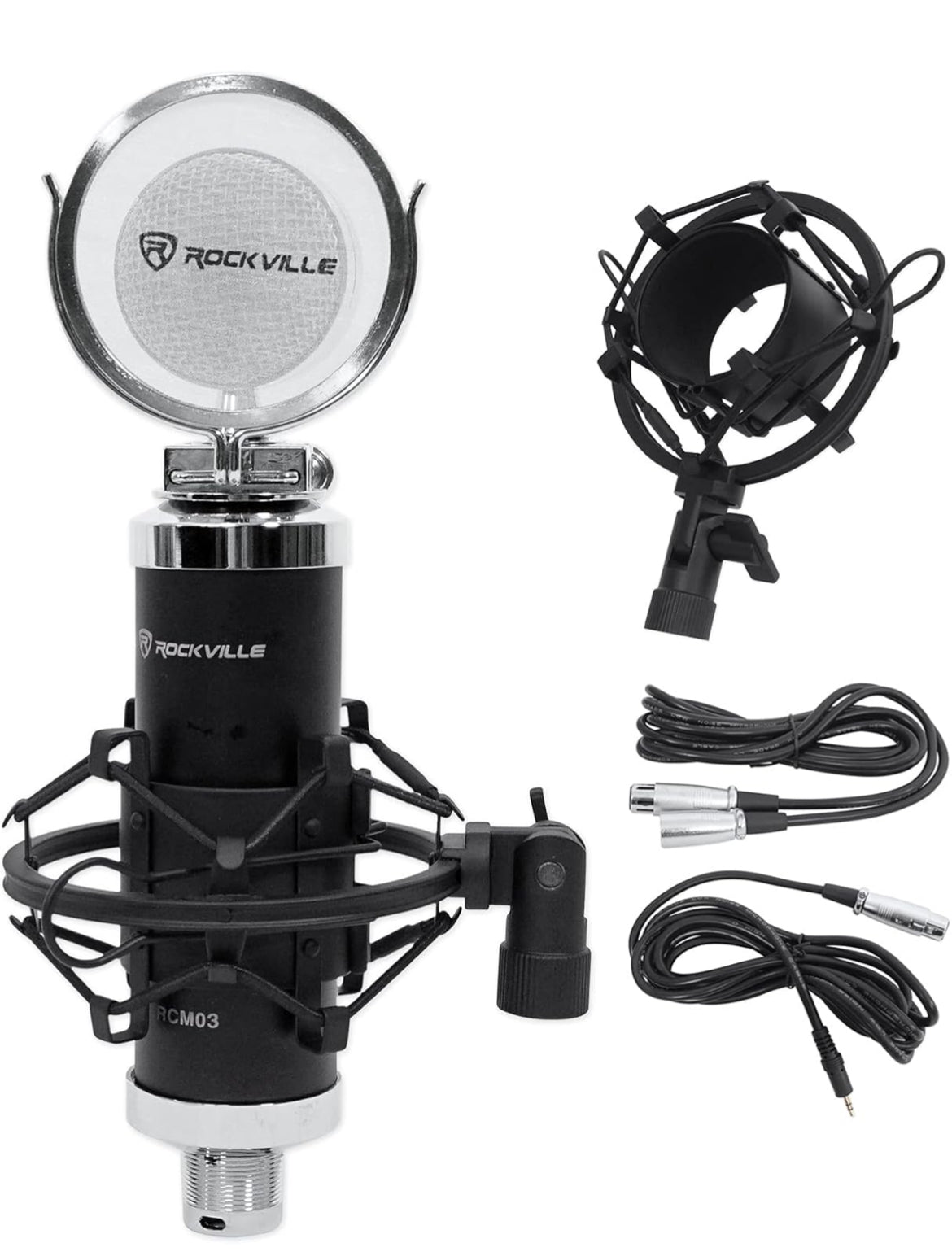 Rockville Pair APM8B 8" 500w Studio Monitors+Stands+Pads+ Headphones+Mic and Shield