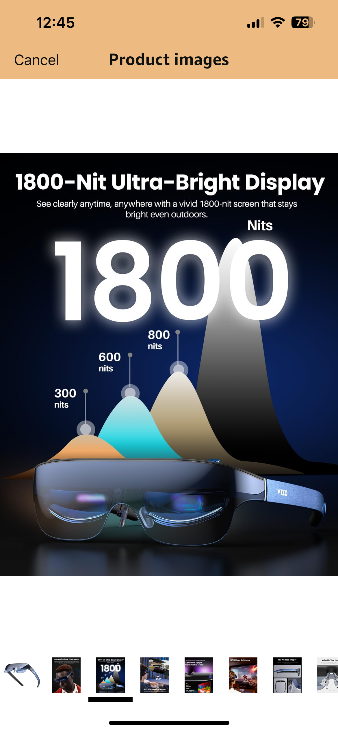 TOZO VIZO V1 AR Glasses with Ultra-Bright Display, Built-in Stereo Speakers, Adjustable Myopia Correction (0–500°), 118" Virtual Mega Screen, 2D/3D Mode Switching Compatible for iPhone/Mac/PC