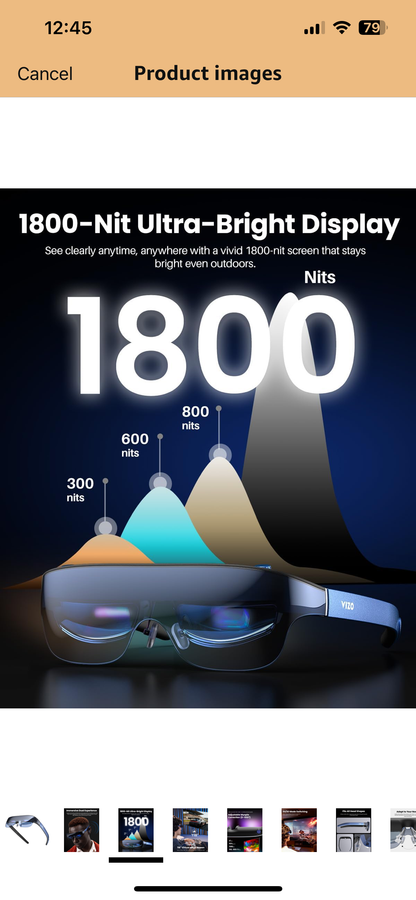 TOZO VIZO V1 AR Glasses with Ultra-Bright Display, Built-in Stereo Speakers, Adjustable Myopia Correction (0–500°), 118" Virtual Mega Screen, 2D/3D Mode Switching Compatible for iPhone/Mac/PC