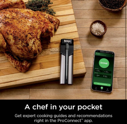 Ninja Vleistermometer ProChef Koordlose Sonde vir Binne- en Buite-lugbraaier, Braai, Kook, Rooker, Oond, Rooster, Langafstand Bluetooth-toepassingverbinding, Opvlam-bestand, Waterdig, Slegs VSA, WP100