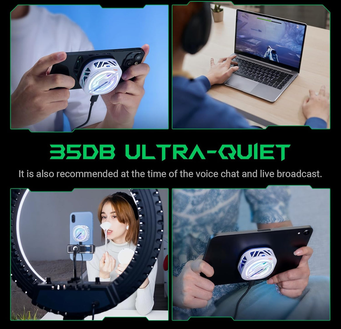 Black Shark Magnetic Cell Phone Cooler, RGB Phone Cooling Fan Portable Lightweight (White)