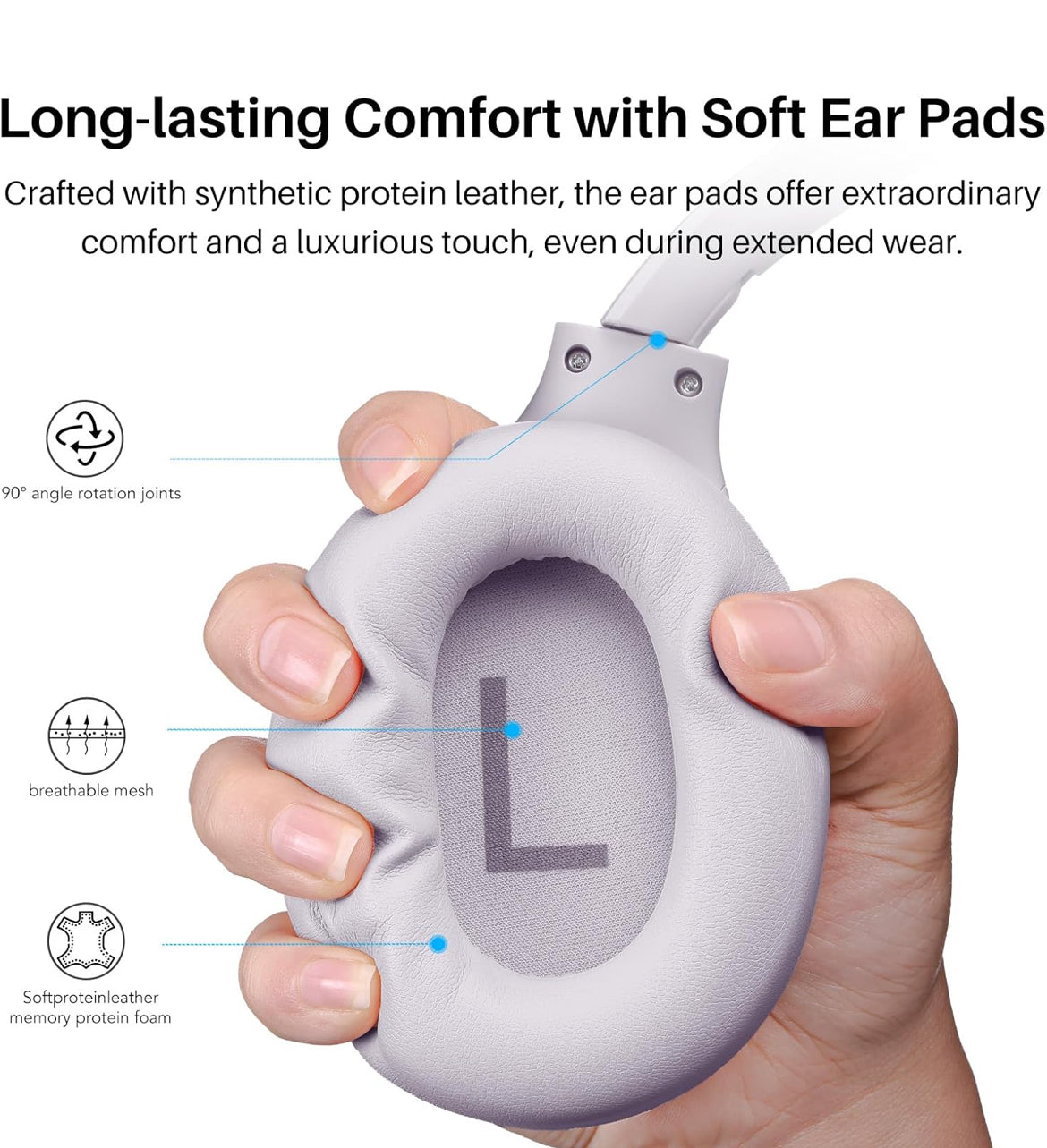 Hybrid Active Noise Cancelling Headphones, Wireless Over Ear Bluetooth, 40H Playtime, Hi-Res Audio Custom EQ, Comfort Fit Ear Cups (Purple)