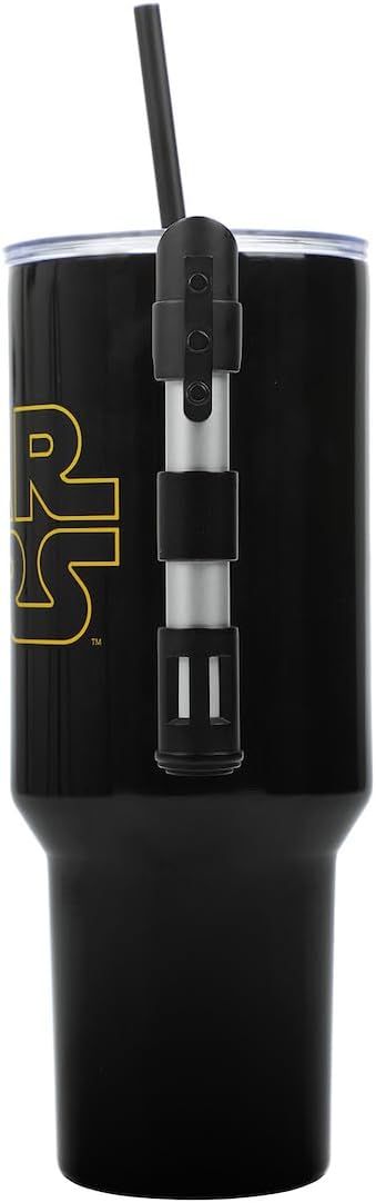 Insulated Stainless Steel Tumbler w/ Reusable Straw & Leak-Proof Lid Easy Carry Handle 40oz (Black)