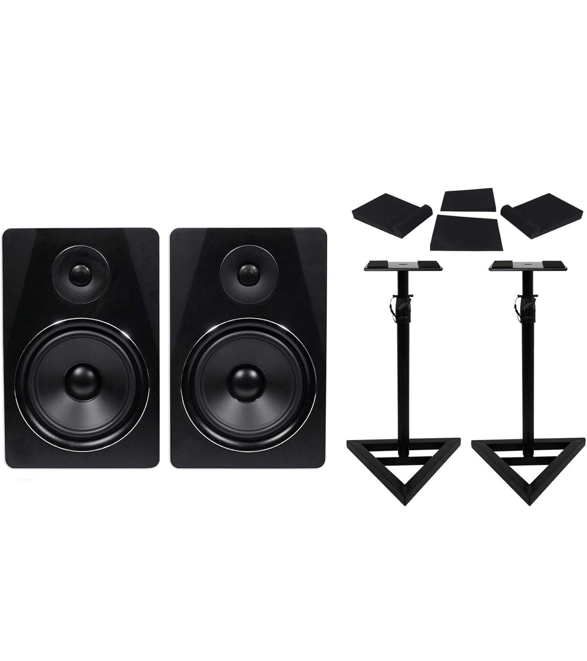 Rockville Pair APM8B 8" 2-Way 500 Watt Powered USB Studio Monitors+Stands+Pads