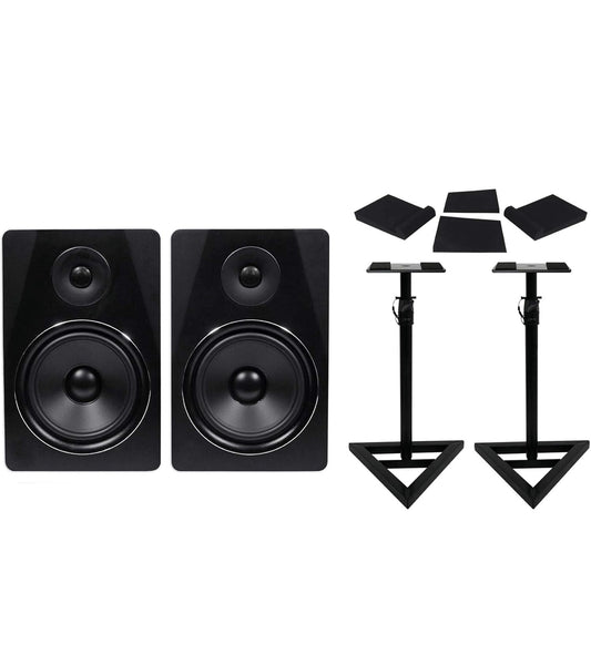 Rockville Paar APM8B 8" 2-rigting 500 Watt Aktiewe USB Studio Monitors+Stande+Pads