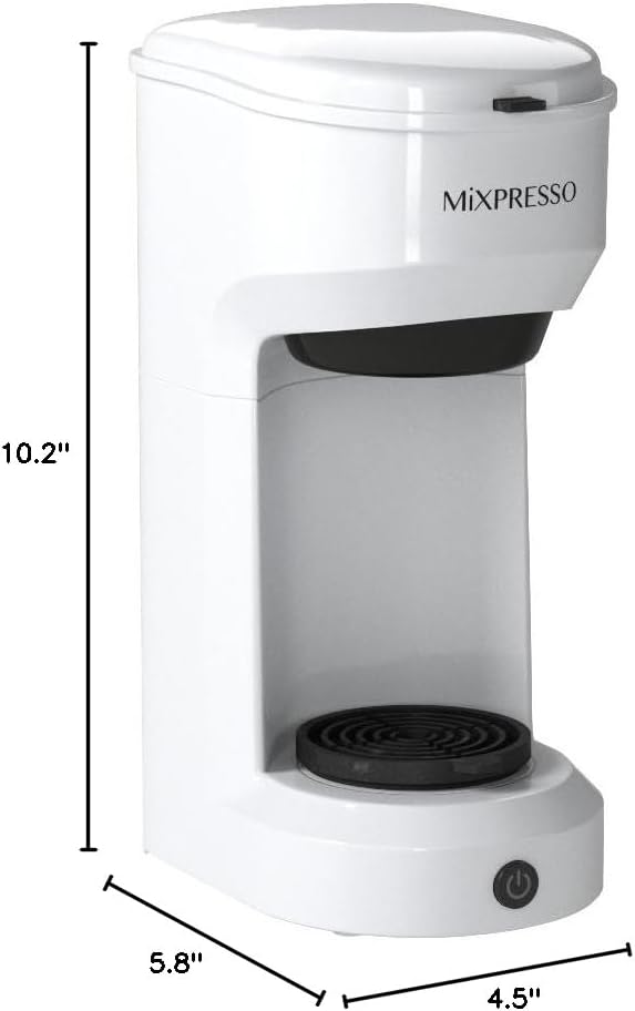 Mixpresso 2-in-1 Koffiemaker vir K-kapsule en Gemaalde Koffie, Enkelbedieningskoffiemaker, Kompakte Grootte Mini Koffiemaker Vinnige Brou Tegnologie 400ml Wit Enkelkoppie Koffiemaker