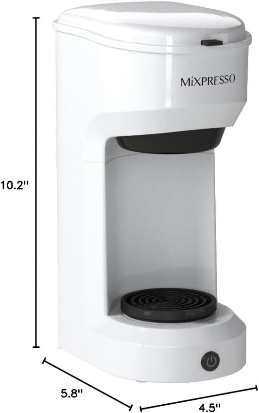 Mixpresso 2-in-1 Koffiemaker vir K-kapsule en Gemaalde Koffie, Enkelbedieningskoffiemaker, Kompakte Grootte Mini Koffiemaker Vinnige Brou Tegnologie 400ml Wit Enkelkoppie Koffiemaker