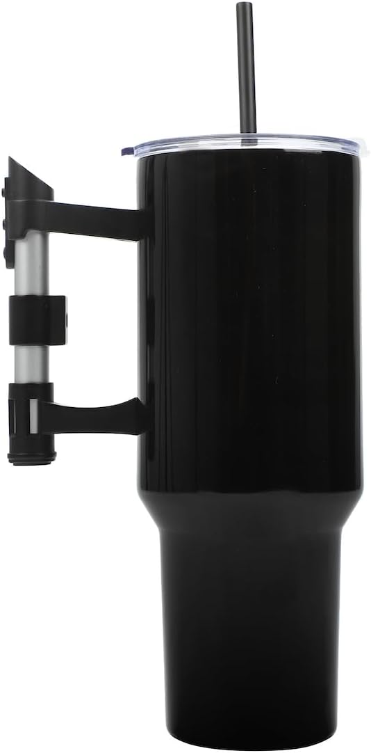 Insulated Stainless Steel Tumbler w/ Reusable Straw & Leak-Proof Lid Easy Carry Handle 40oz (Black)