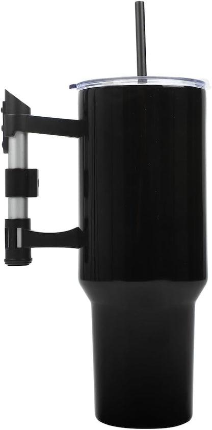 Insulated Stainless Steel Tumbler w/ Reusable Straw & Leak-Proof Lid Easy Carry Handle 40oz (Black)