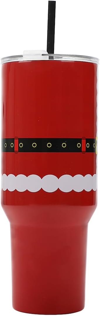 Insulated Stainless Steel Tumbler w/ Reusable Straw & Leak-Proof Lid Easy Carry Handle 40oz (Santa Suit)